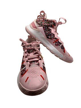 Adidas Rose 6.5 Shoes Pink/Patterned High-Top Design With Bounce Cushioning